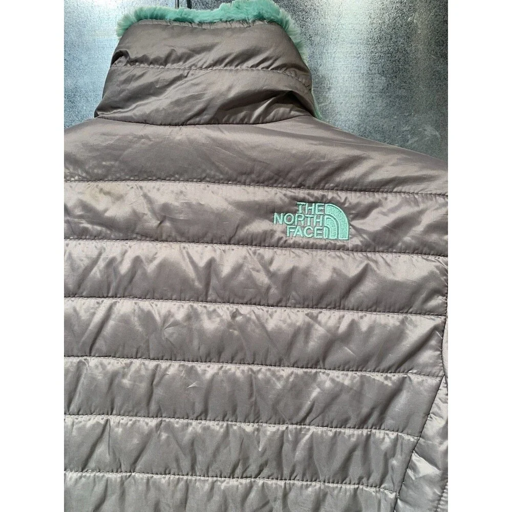 Reversible Jacket Sherpa/Puffer North Face Girls XL-18 Gray/Mint Mossbud Swirl